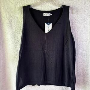 iLinen Classic Cotton Tank Top Black Women's Size L Ecotec Yarn NWT